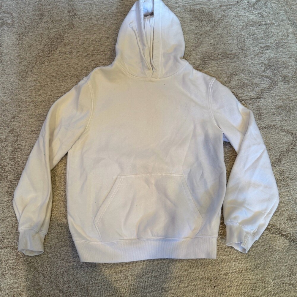 H&M Hoodie Mens Size S White Pullover Relaxed Fit Fleece Lined Casual
